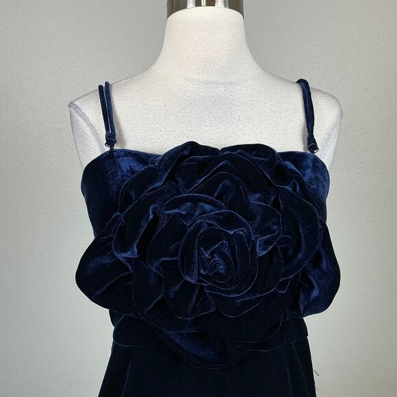 Betsy & Adam Velvet Flower Bodice Midi Sheath Cocktail Dress Navy Blue Size 14 - Picture 7 of 12